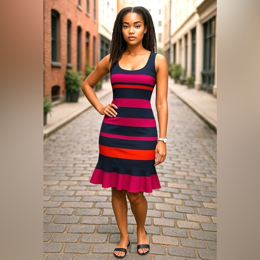 Belle Badgley Mischka Bodycon Sheath Striped Mermaid Cocktail Dress Size 8